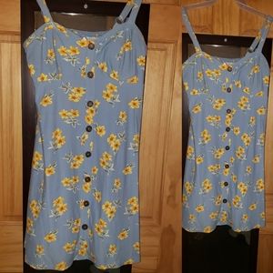 Cute Light Blue and Yellow Floral Dress Size L